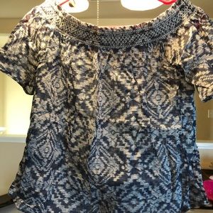 Blue and white off shoulder shirt fits sz small
